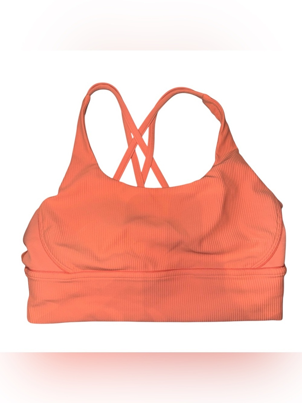 LULULEMON Energy Longline Bra Ribbed Luxtreme Coral/ Orange Size 10 - Picture 5 of 13